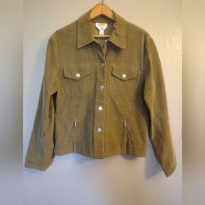 Talbots Petites Stretch Olive Green Corduroy Button Front Jacket
